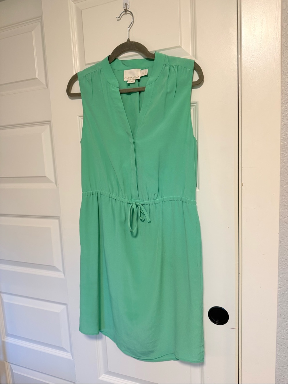 Cynthia Rowley Mint Sleeveless V-Neck Drawstring Dress- 100% silk